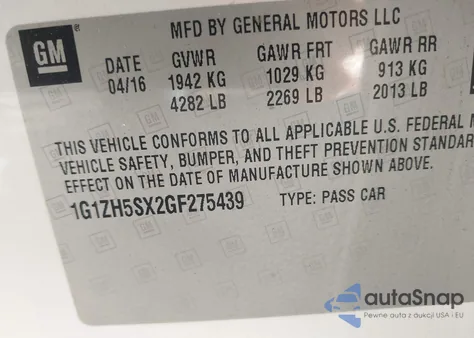 2016 Chevrolet Malibu Premier z USA, uszkodzony, nr VIN 1G1ZH5SX2GF275439